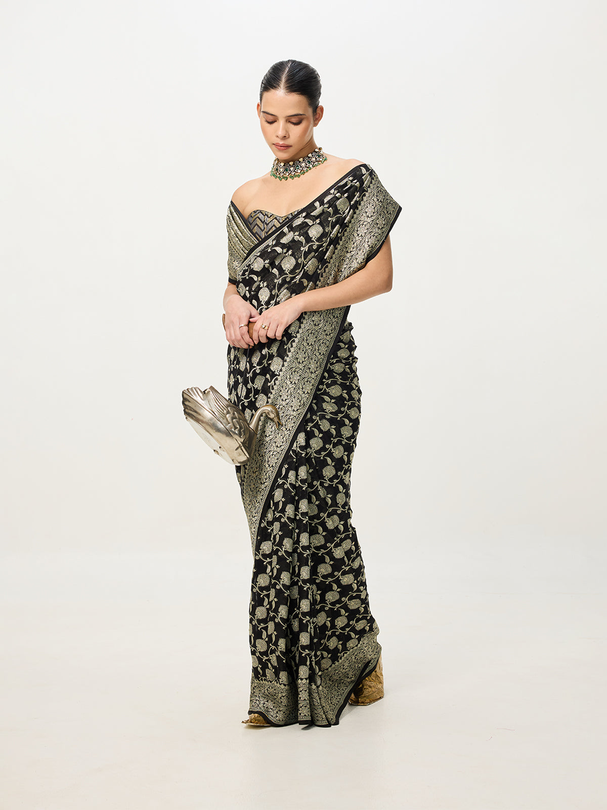 Handwoven Black & Gold Cutwork Banarasi Saree