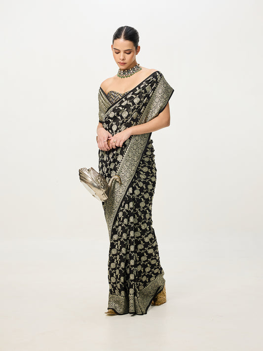 Handwoven Black & Gold Cutwork Banarasi Saree