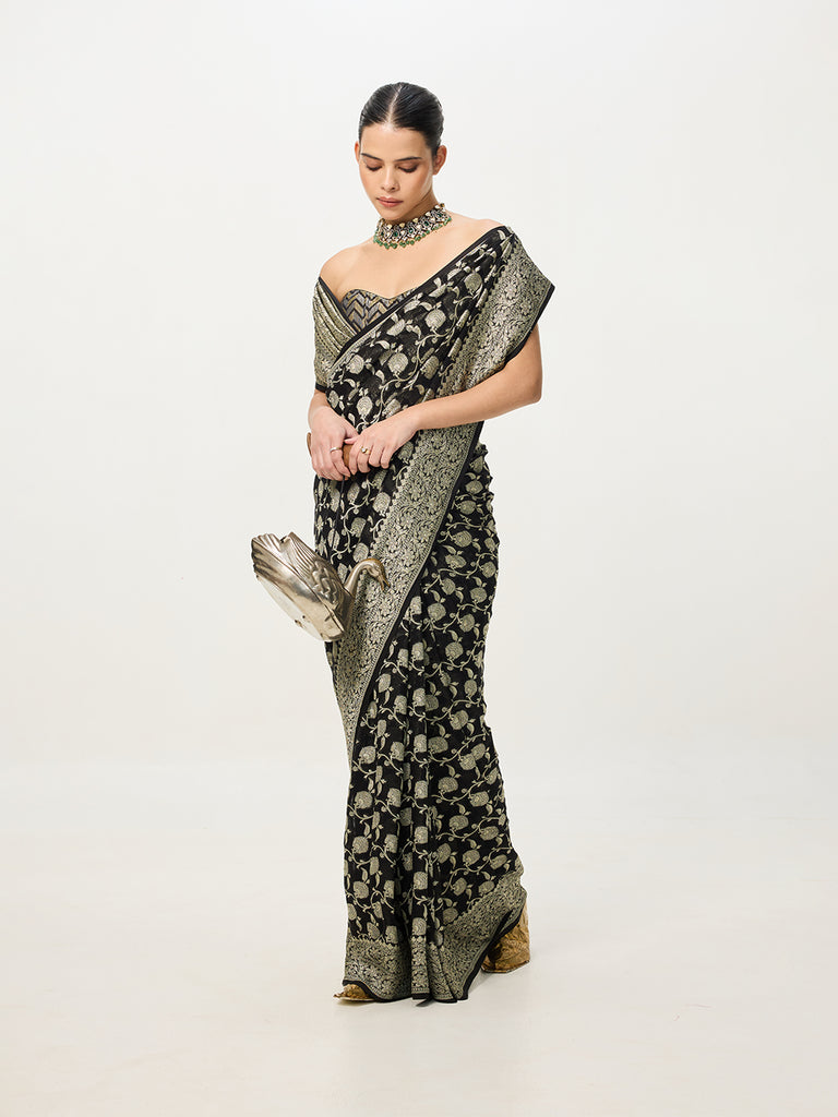 Handwoven Black & Gold Cutwork Banarasi Saree
