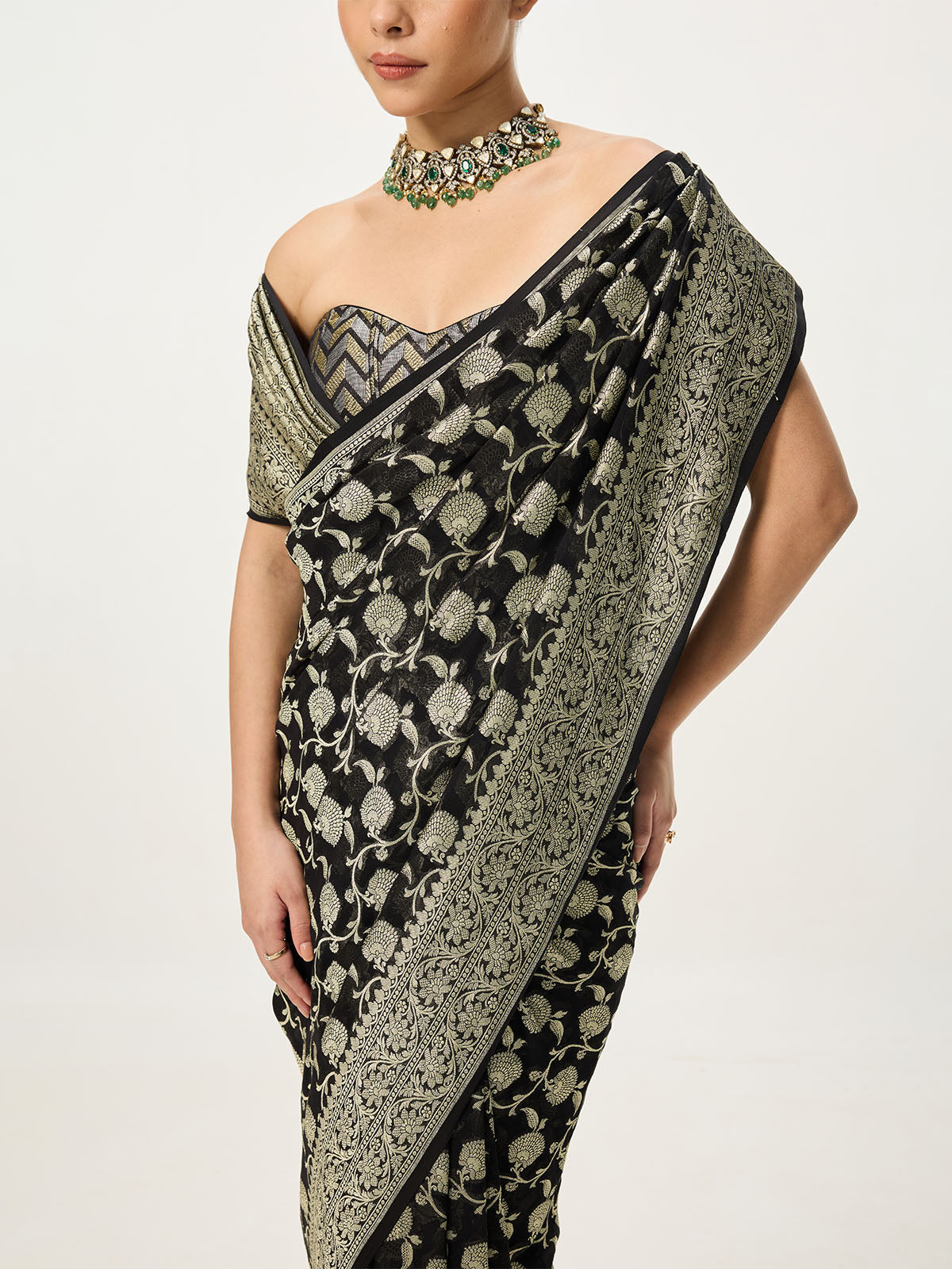Handwoven Black & Gold Cutwork Banarasi Saree