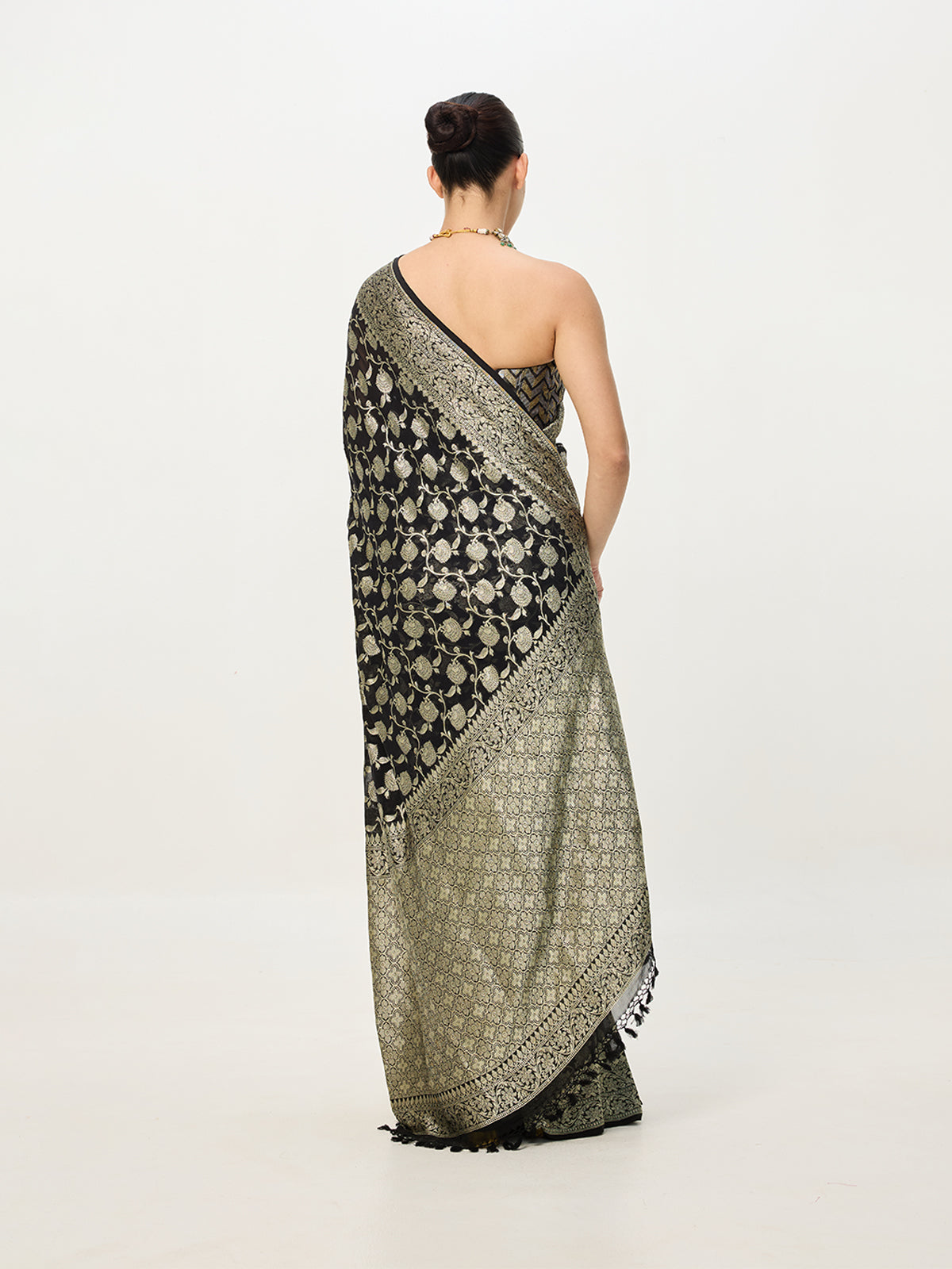Handwoven Black & Gold Cutwork Banarasi Saree