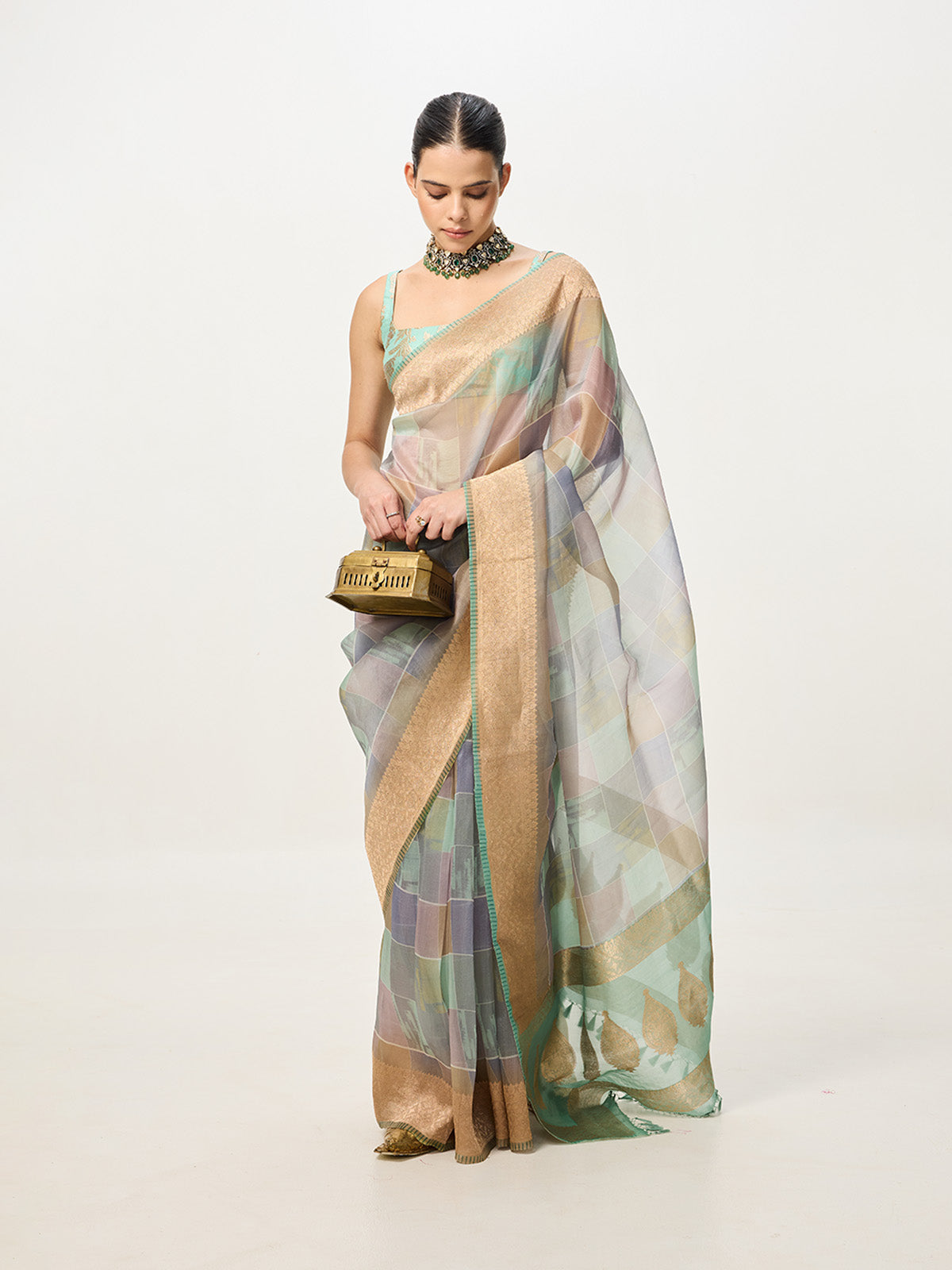 Handwoven Pistachio & Gold Banarasi Saree