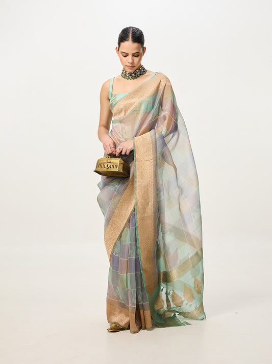 Handwoven Pistachio & Gold Banarasi Saree