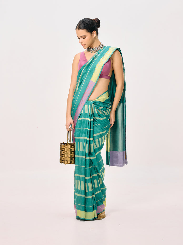 Handwoven Moss Green Cutwork Banarasi Saree