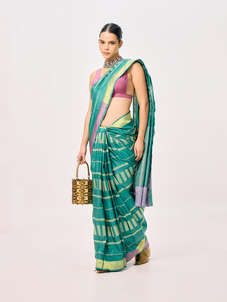 Handwoven Moss Green Cutwork Banarasi Saree