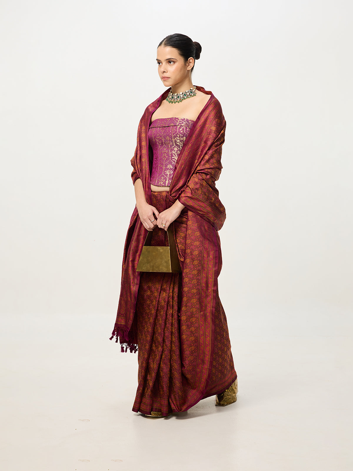 Handwoven Deep Rust Banarasi Emboss Saree