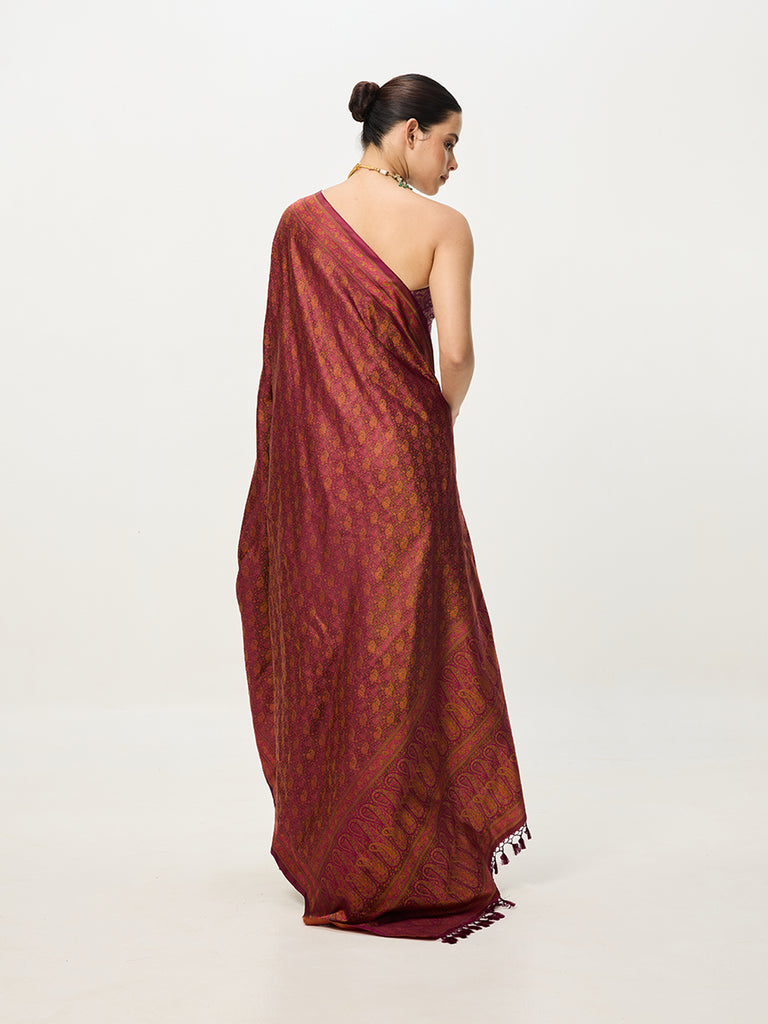 Handwoven Deep Rust Banarasi Emboss Saree