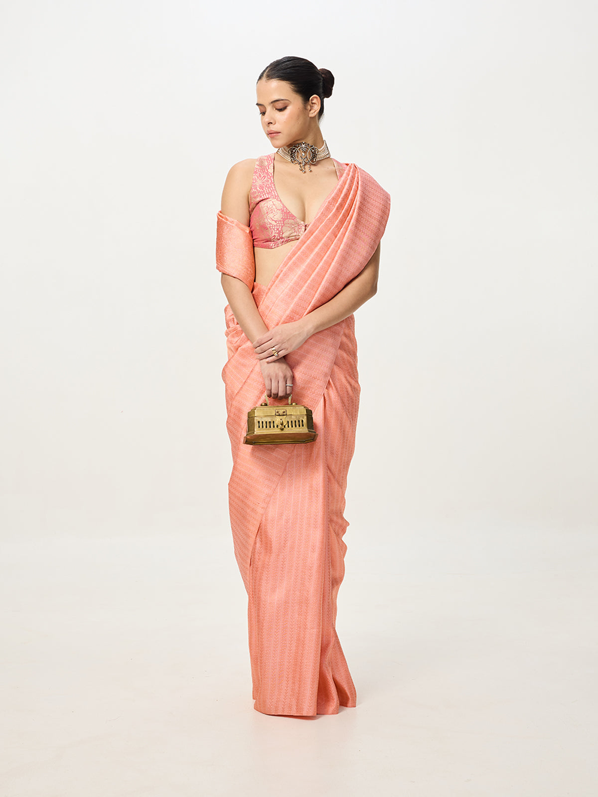 Handwoven Peach Cutwork Banarasi Saree