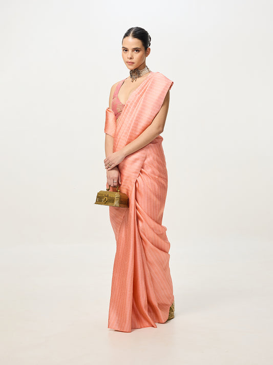 Handwoven Peach Cutwork Banarasi Saree