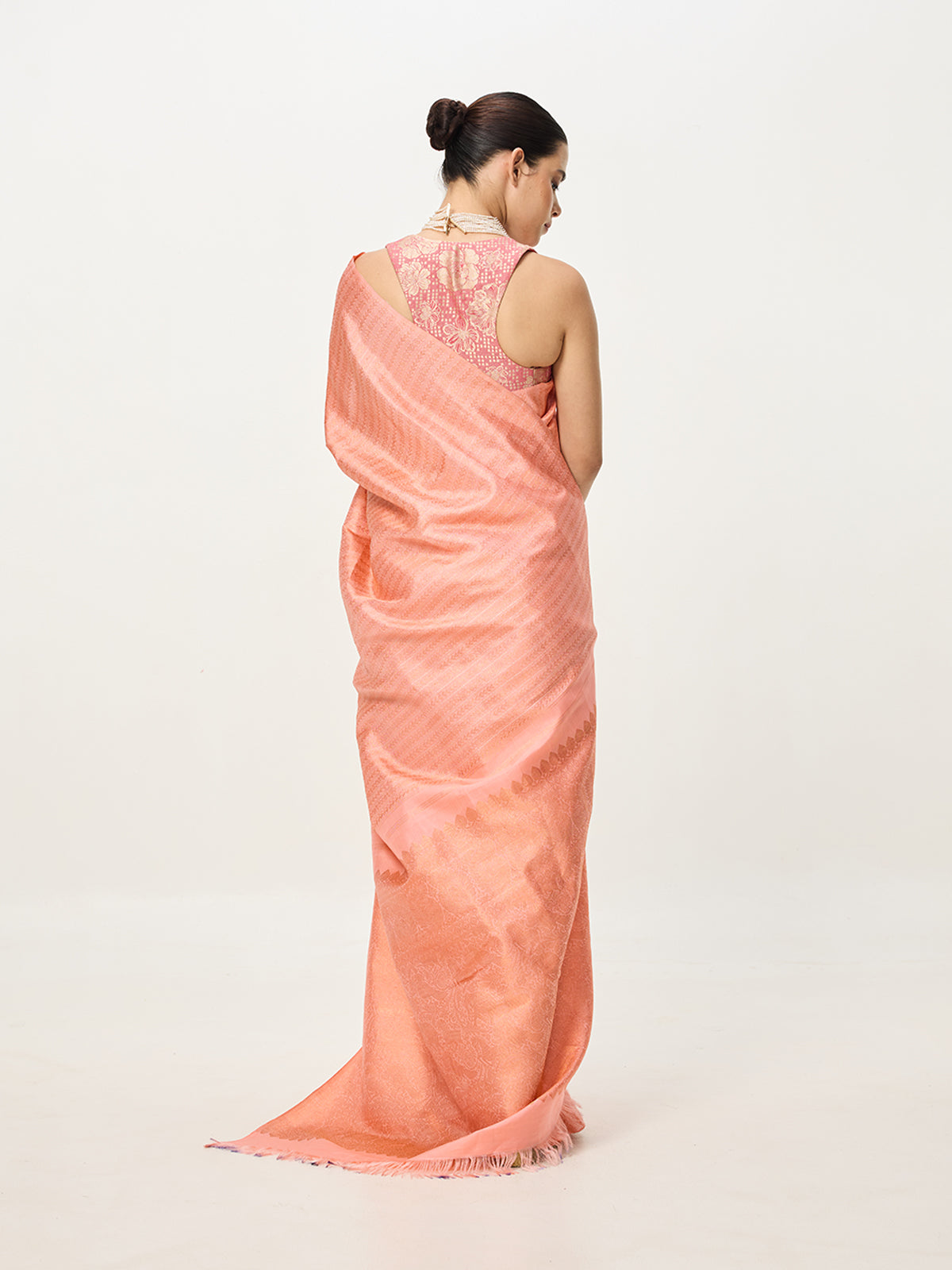 Handwoven Peach Cutwork Banarasi Saree