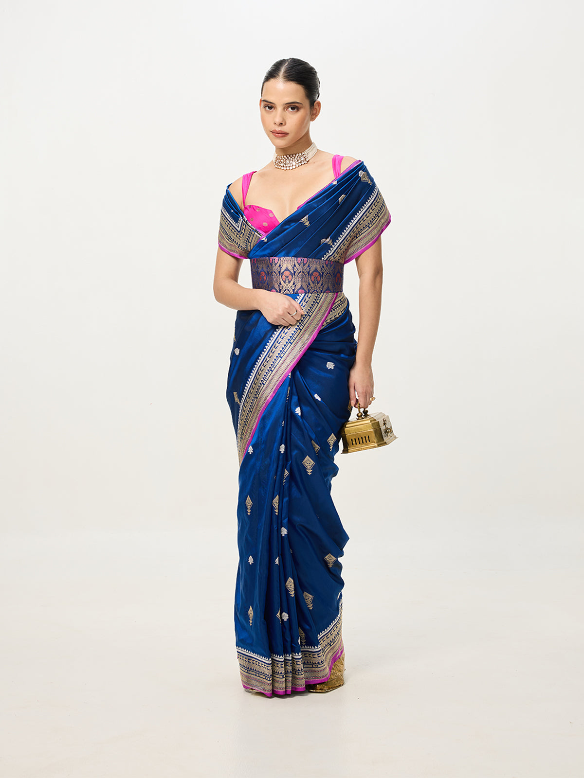 Handwoven Navy Blue Cutwork Banarasi Saree