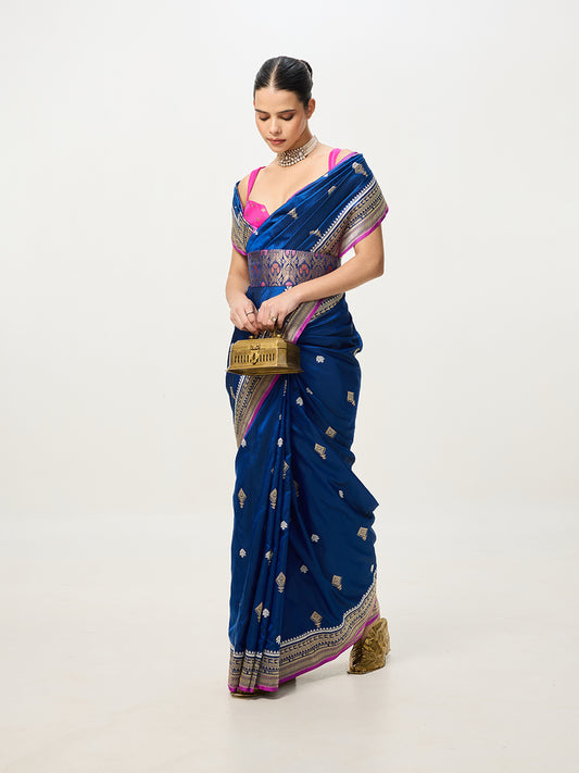 Handwoven Navy Blue Cutwork Banarasi Saree