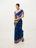 Handwoven Navy Blue Cutwork Banarasi Saree