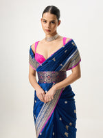 Handwoven Navy Blue Cutwork Banarasi Saree
