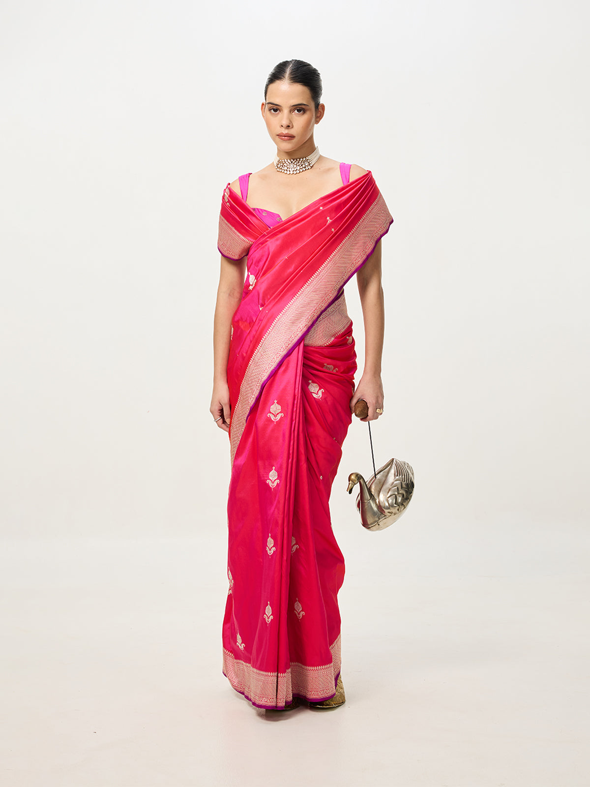 Handwoven Deep Pink Cutwork Banarasi Saree