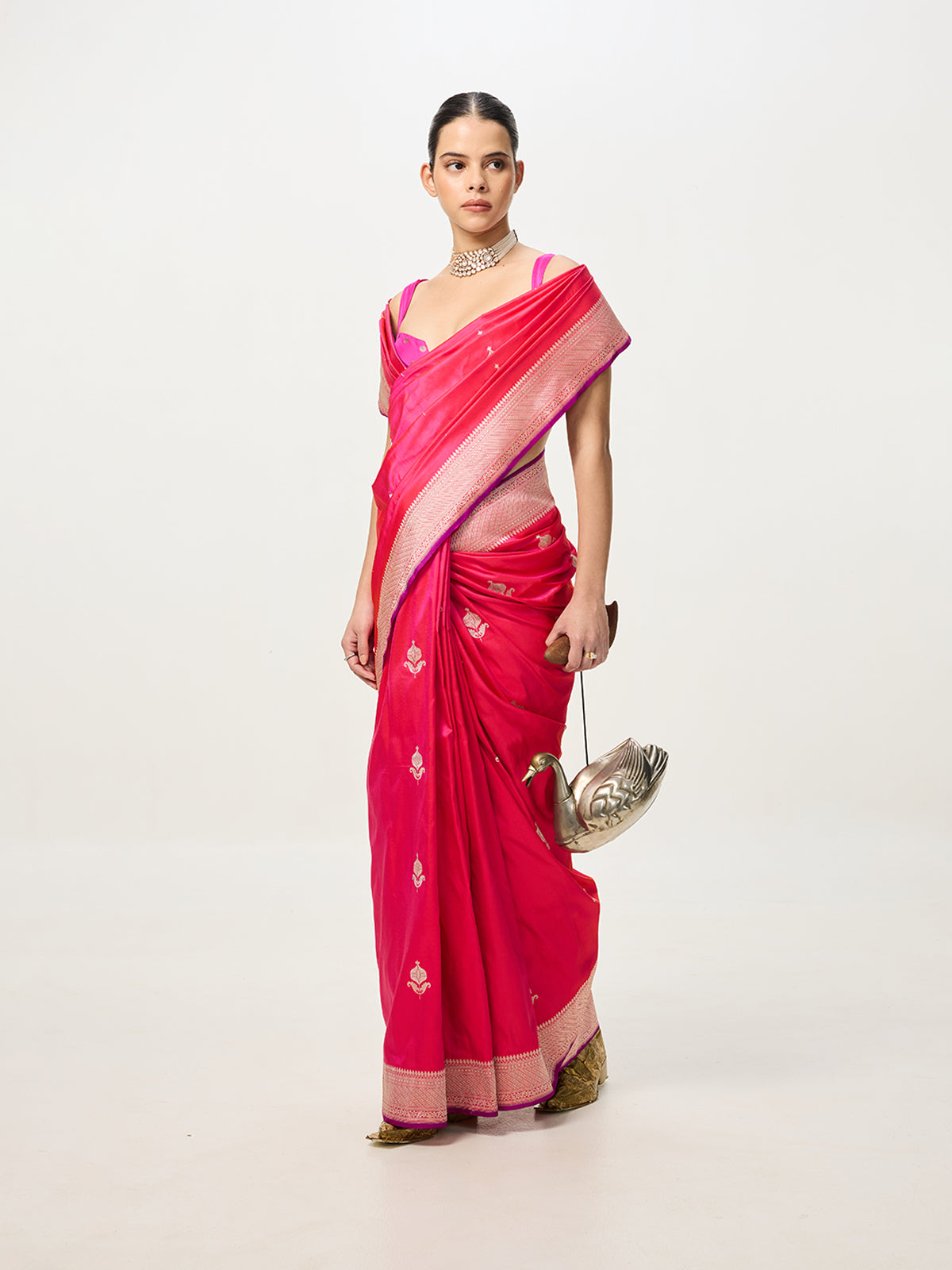 Handwoven Deep Pink Cutwork Banarasi Saree