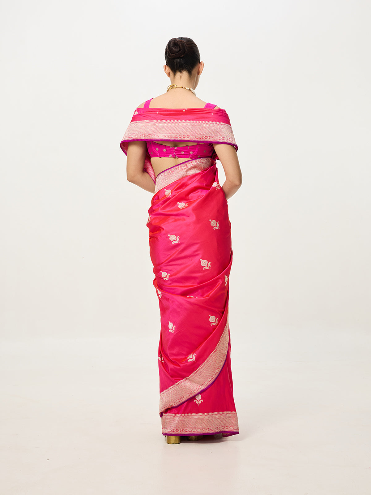 Handwoven Deep Pink Cutwork Banarasi Saree