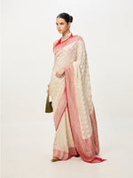 Handwoven Off-White & Red Cutwork Banarasi Saree