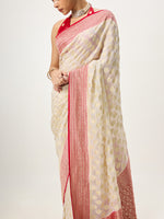 Handwoven Off-White & Red Cutwork Banarasi Saree