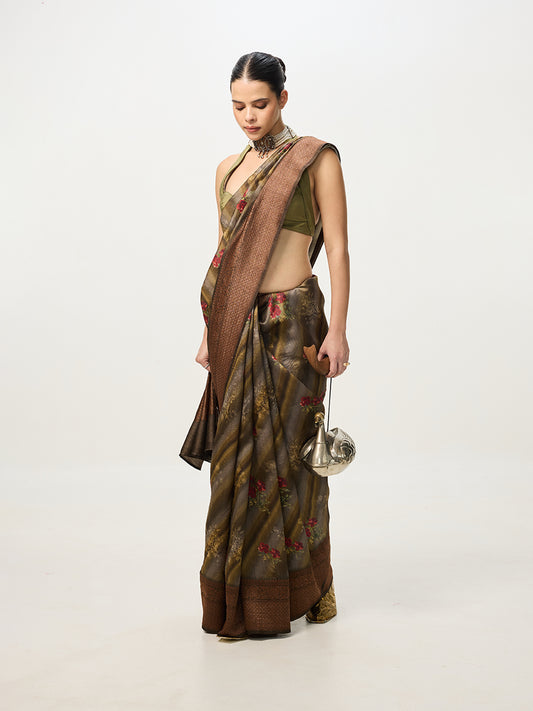 Handwoven Grey Cutwork Banarasi Saree