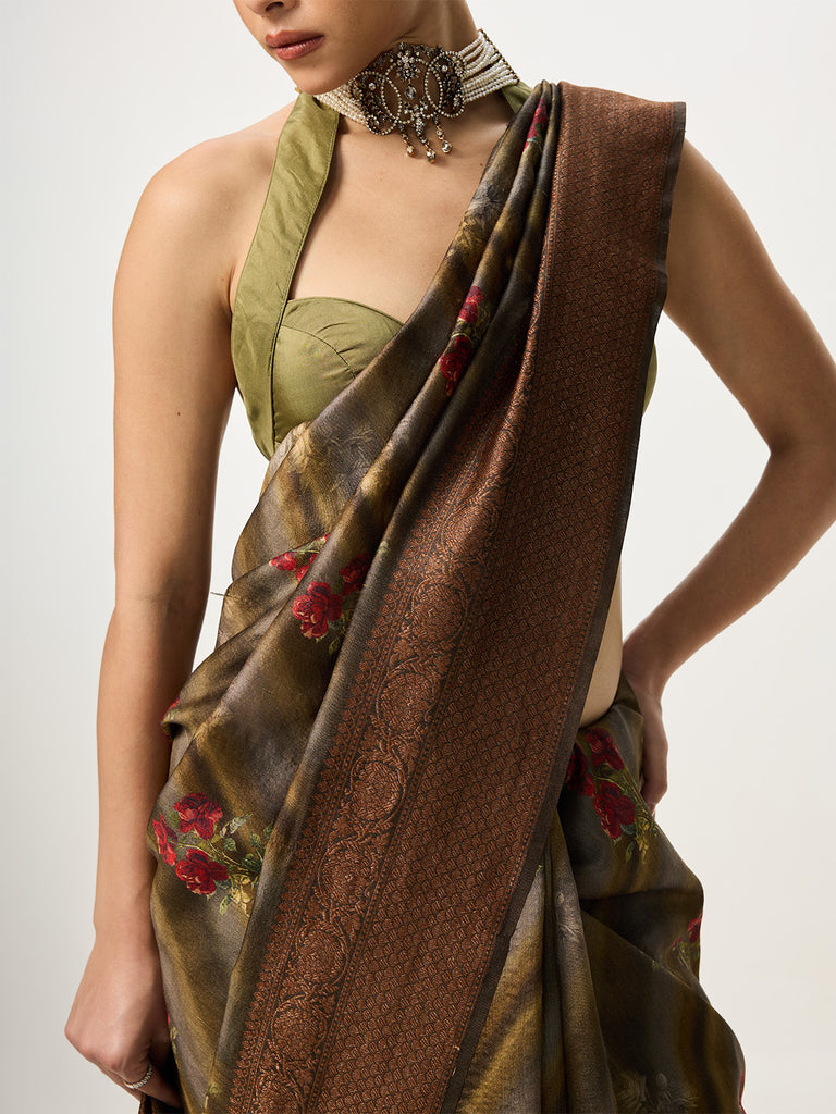 Handwoven Grey Cutwork Banarasi Saree