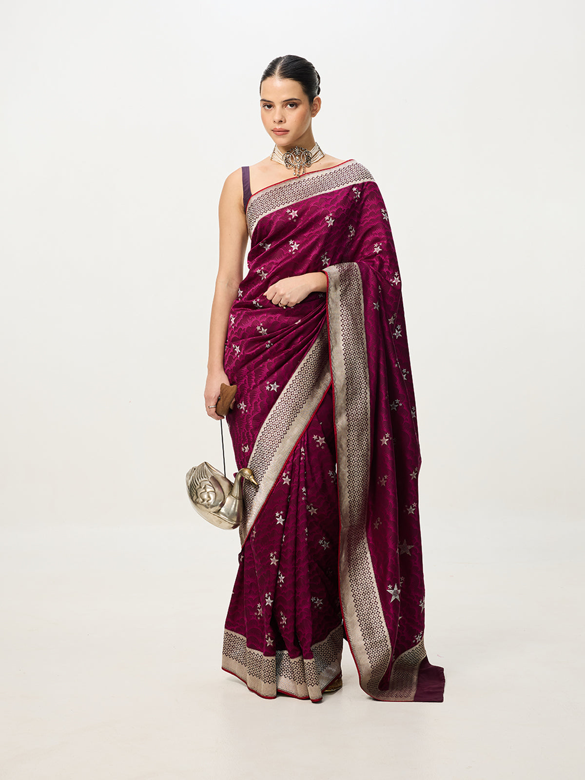Handwoven Magenta Cutwork Banarasi Saree