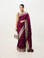 Handwoven Magenta Cutwork Banarasi Saree