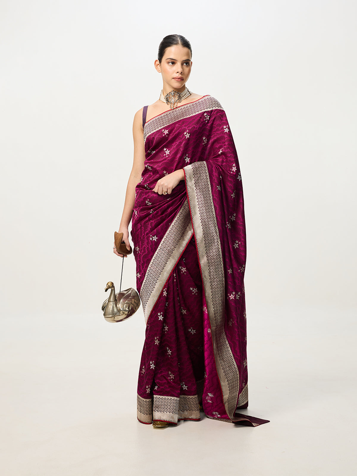 Handwoven Magenta Cutwork Banarasi Saree