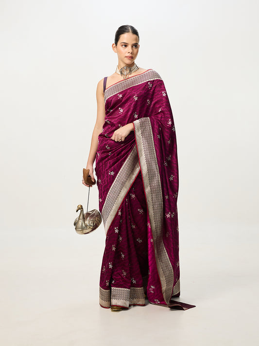 Handwoven Magenta Cutwork Banarasi Saree