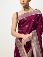 Handwoven Magenta Cutwork Banarasi Saree