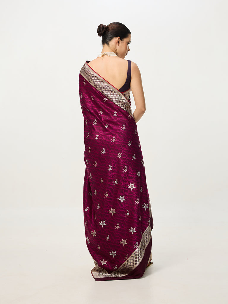 Handwoven Magenta Cutwork Banarasi Saree