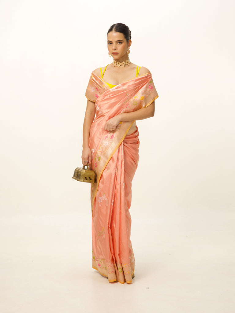 Handwoven Peach Banarasi Emboss Saree