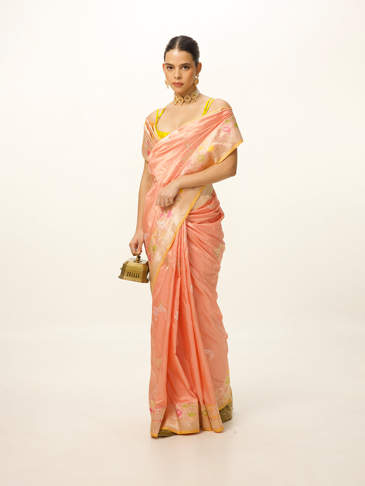 Handwoven Peach Banarasi Emboss Saree