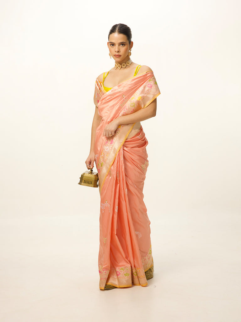 Handwoven Peach Banarasi Emboss Saree