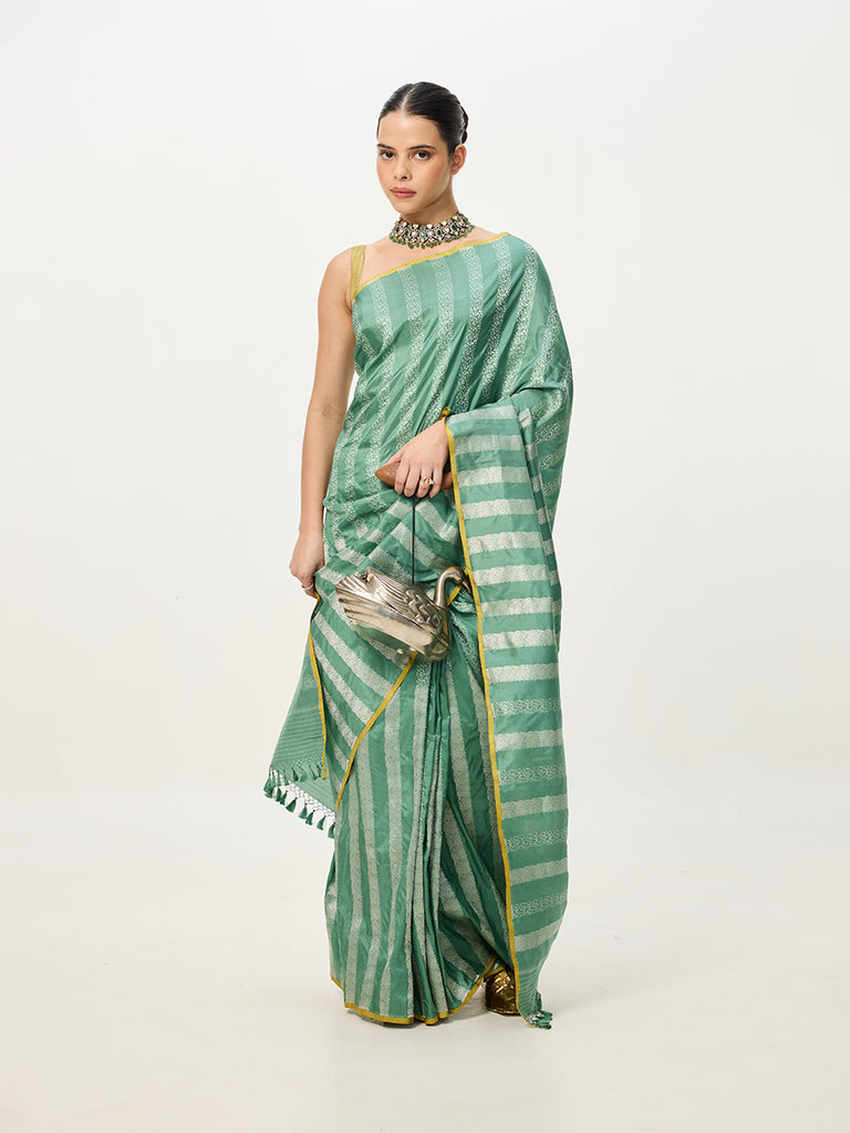 Handwoven Pistachio Banarasi Emboss Saree