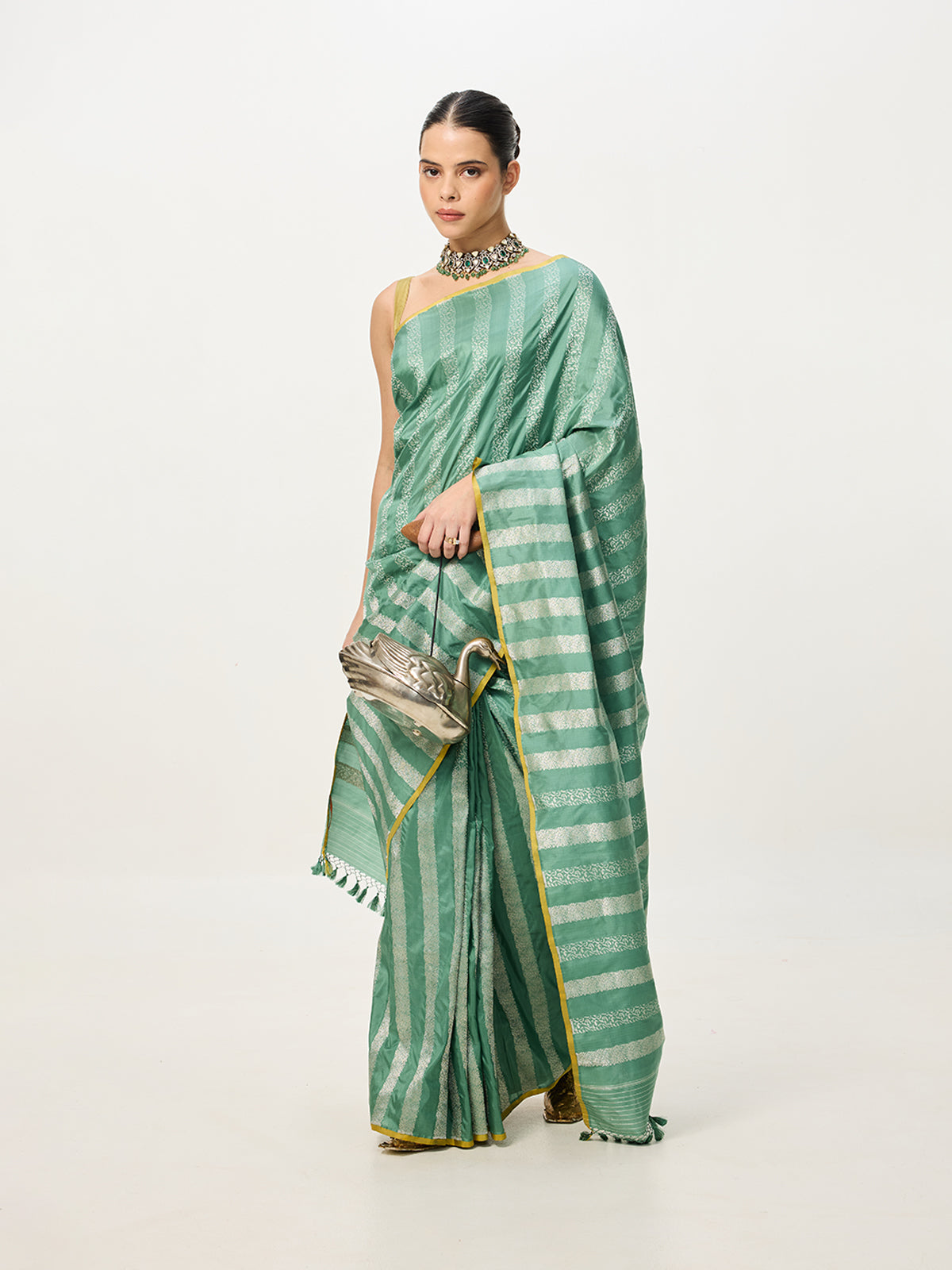 Handwoven Pistachio Banarasi Emboss Saree