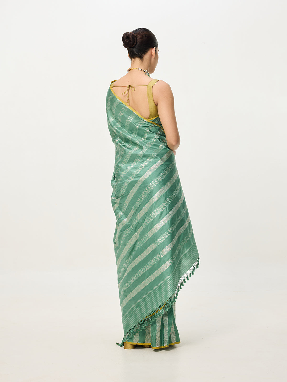 Handwoven Pistachio Banarasi Emboss Saree