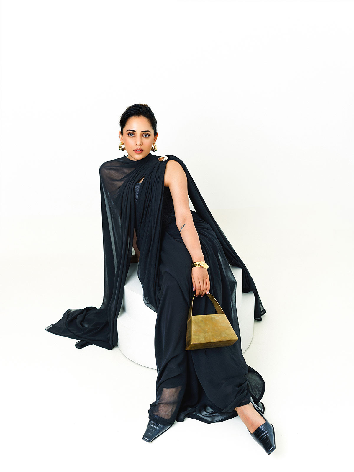 Midnight Black Movable Brooch Saree