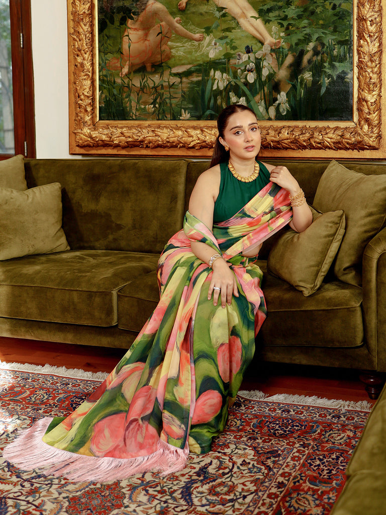 Multicolour Chiffon Digital Print Saree