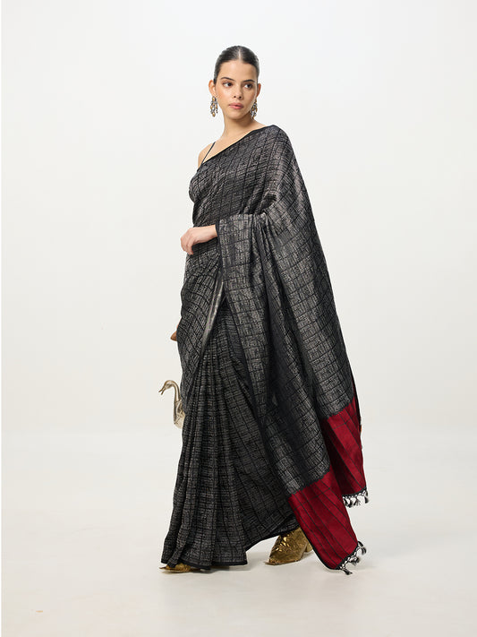 Handwoven Black Banarasi Emboss Saree