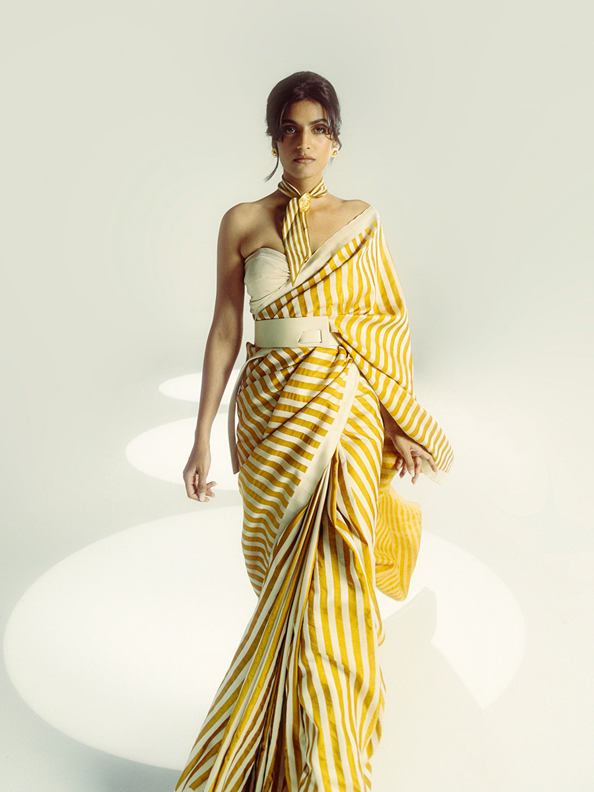 Diipa Khosla In Ochre Candy Cane Saree