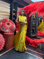 Handwoven Yellow Mashroo Silk Saree With Embroidered Border