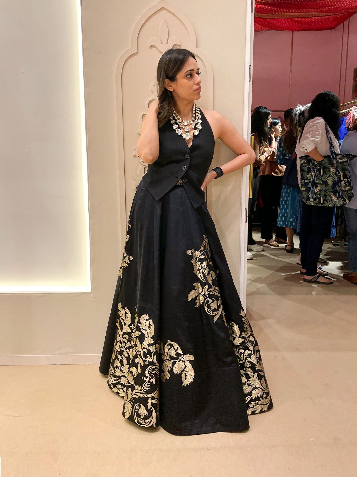 Handwoven Black Satin Lehenga