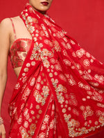 Handwoven Red Chiffon Banarasi Saree