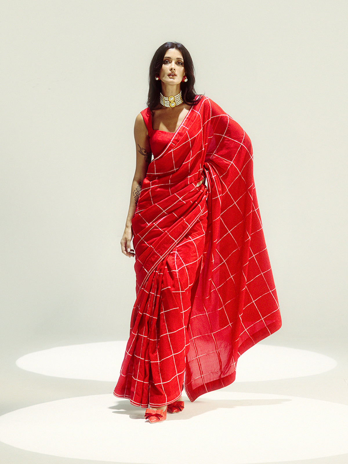 Maia Sethna In Red Crossword Saree