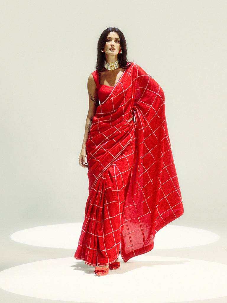 Red Crossword Saree