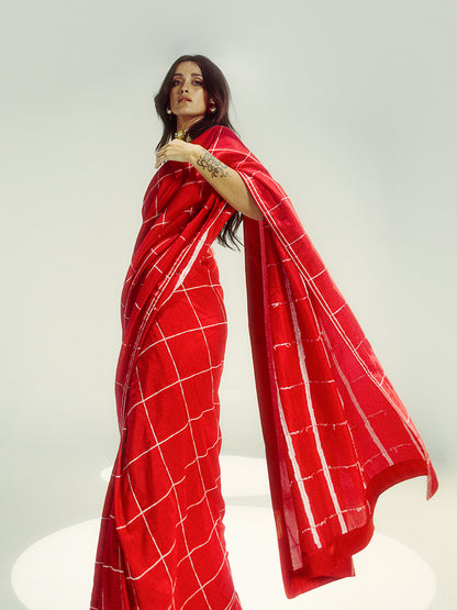 Maia Sethna In Red Crossword Saree