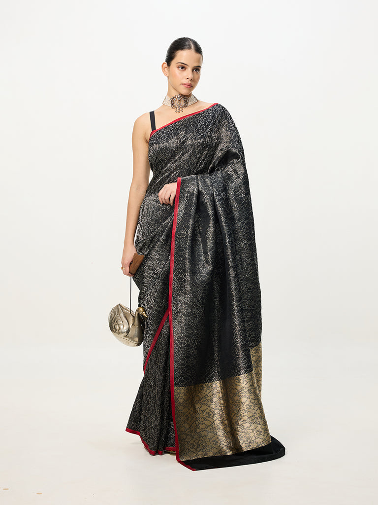 Handwoven Black & Red Banarasi Emboss Saree