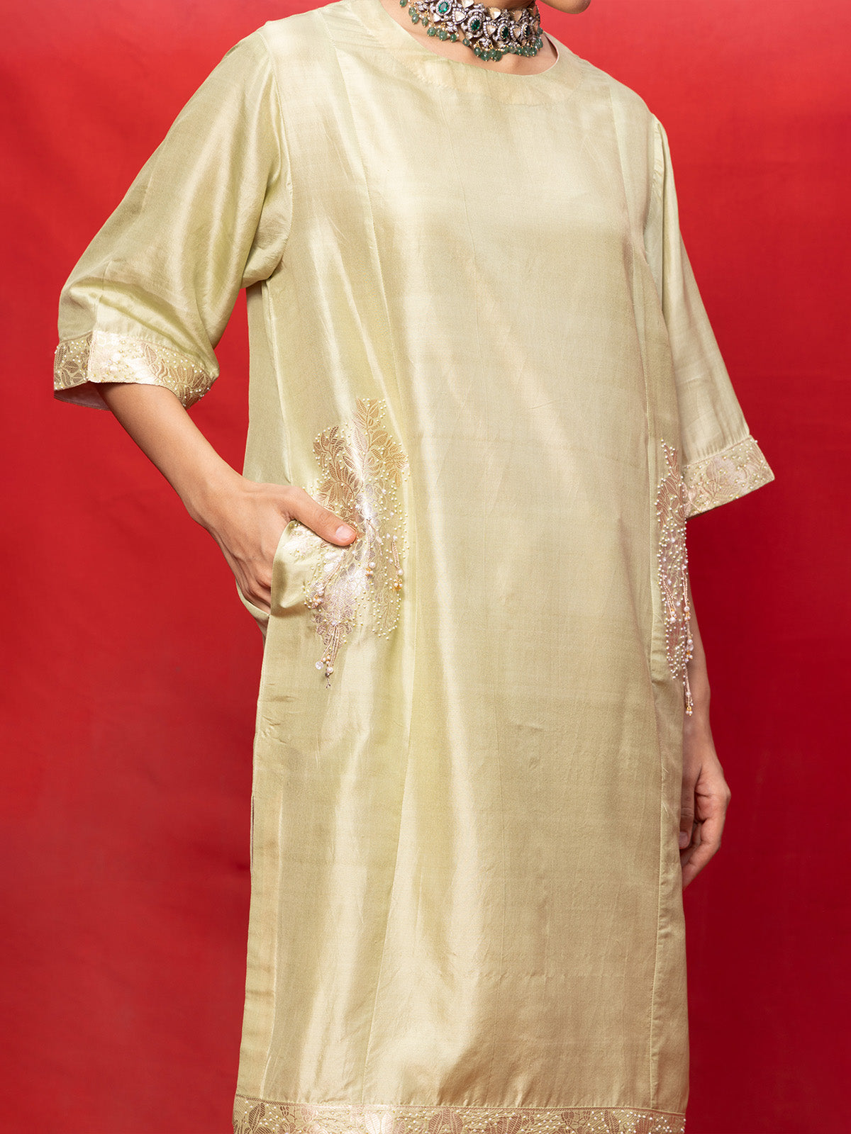 Handwoven Pistachio Green Banarasi Suit