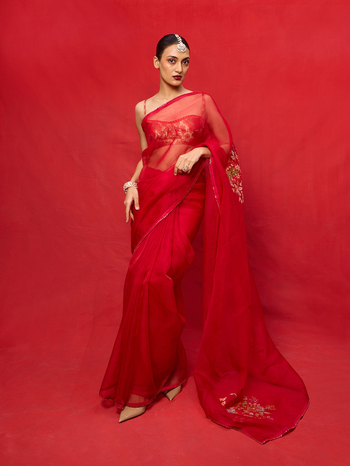 Handwoven Red Kora Banarasi Saree
